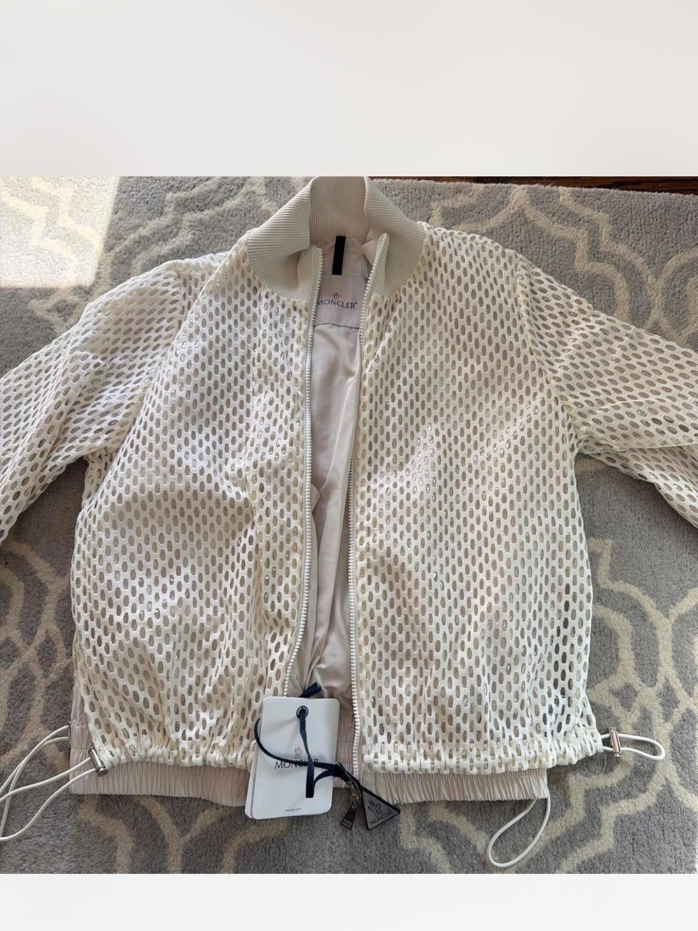 Moncler Ivory Mesh Bomber Jacket